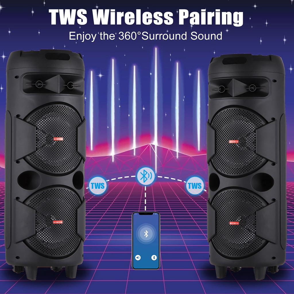 RIDWIND 4000W Peak Power Bluetooth Speakers Portable Wireless Speaker with Double 6.5 inch Subwoofer Heavy Bass,FM Radio, Microphone, Lights, Remote Control TWS Stereo Sound System Speaker