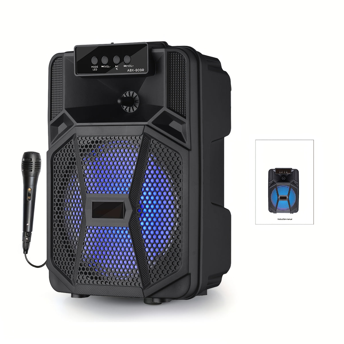 1100W Portable Bluetooth Speaker with LED Lights, Wired Microphone, 1200mAh Battery, Black - Ideal for Parties, Holidays & Gifts