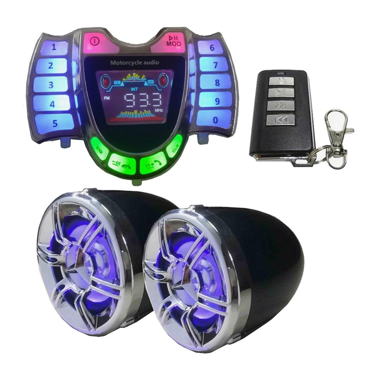 Motorcycle Au-dio Handsfree Bluetooth Stereo Speakers FM Radio Sound System Anti-theif Amplifier MP3 Music Player Remote Control ,Bike Audio