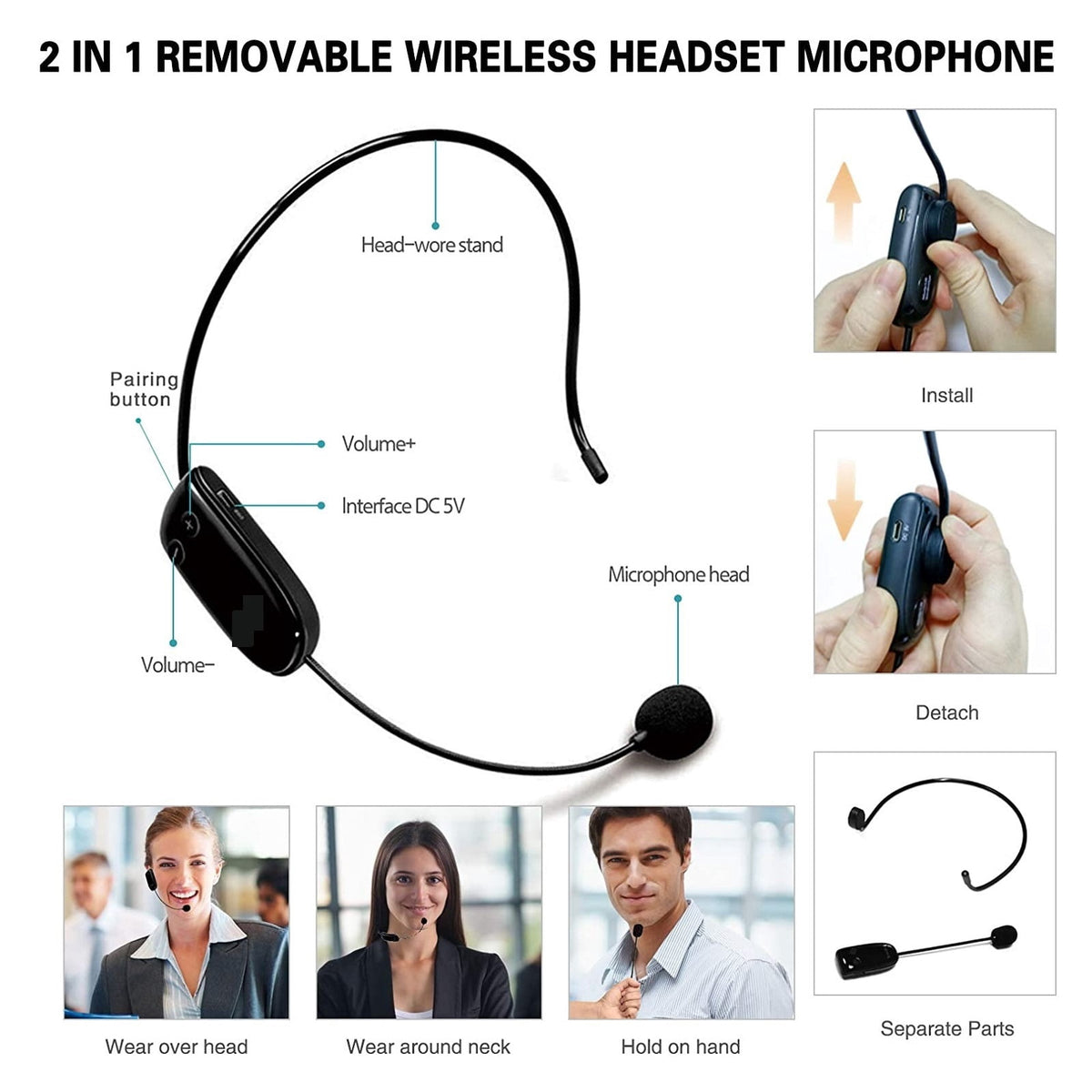18W Portable Wireless Voice Amplifier For Teachers UHF Microphone Waterproof Speaker As 4400mAh Power Bank ,High Sound