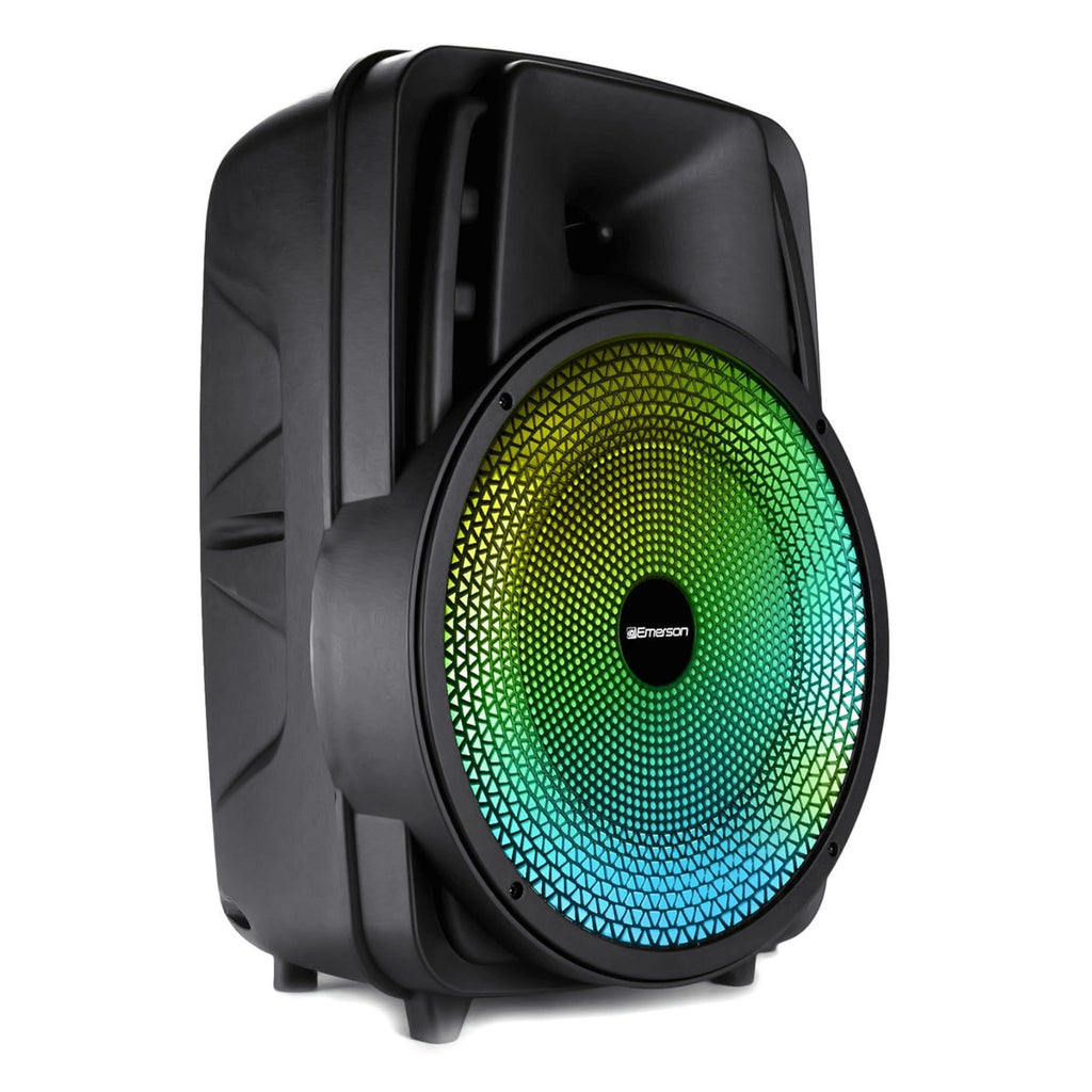 Emerson Portable 8" Bluetooth Party Speaker with FM Radio, Disco Light and Stand