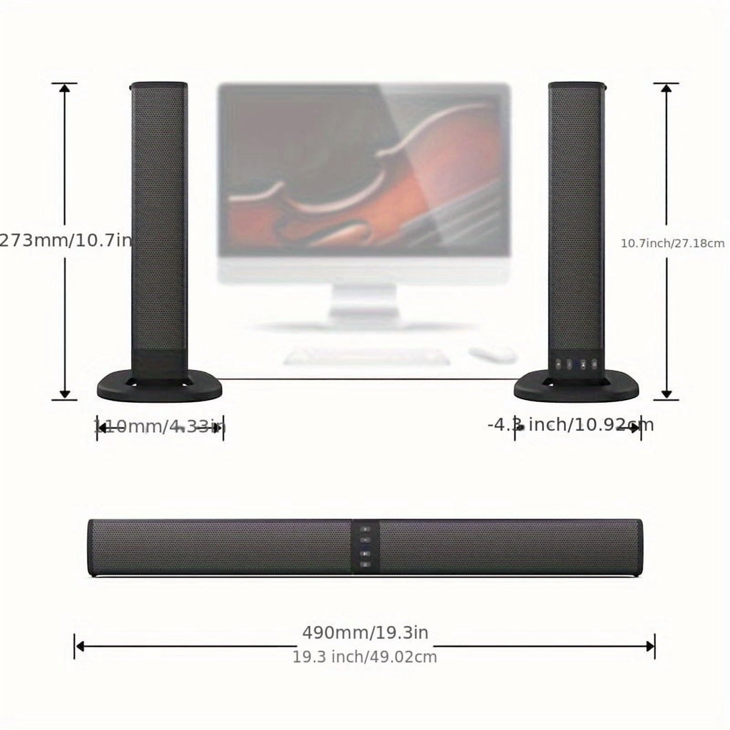 Stereo Bar Speaker for Smart TVs, 2-in-1 Wireless Subwoofer, Home Theater System, Bass Enhancement, Supports TF/AUX/FM/RCA/TWS, 2000mAh Battery, for DVD/TV/PC/Phone/Games