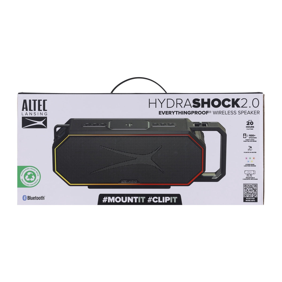 Altec Lansing HydraShock 2.0 EverythingProof™ Bluetooth Speaker, 20H Playtime, HyperEdge LED, Qi Wireless Charging, IP67 Waterproof, Party Sync, USB-C Fast Charge