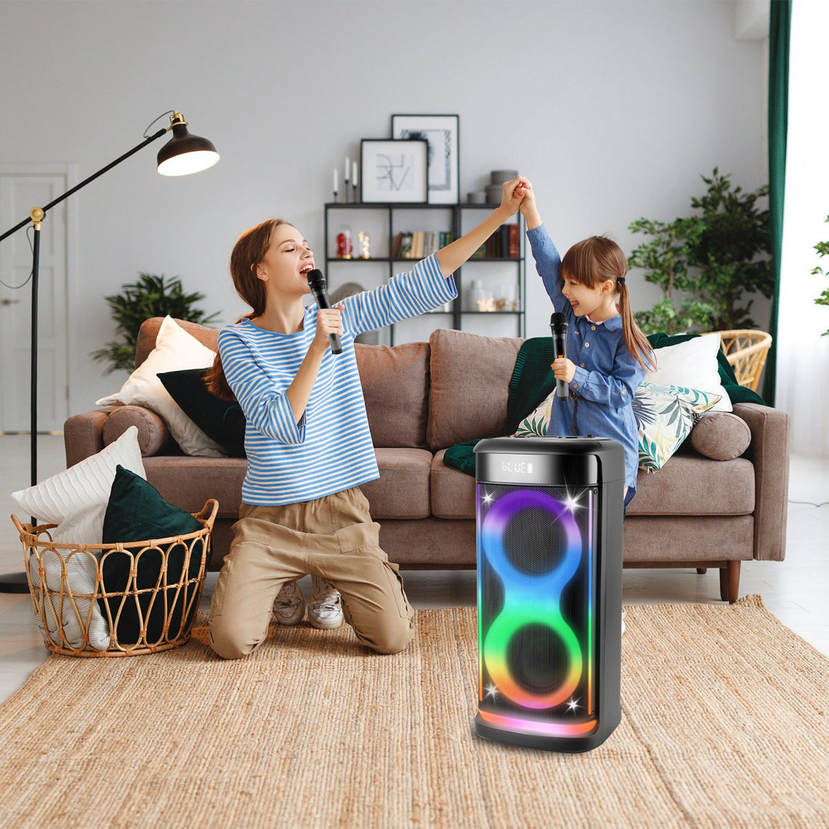 Imountek Portable Wireless Party Speaker with LED Lights, Wireless Mic, Remote, TWS, FM Radio, 10H Playtime, IPX6