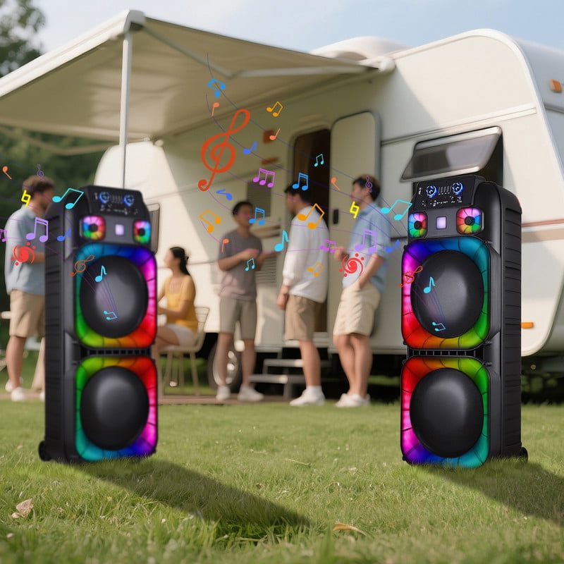 RIDWIND 4000W Peak Power Bluetooth Speakers Portable Wireless Speaker with Double 6.5 inch Subwoofer Heavy Bass,FM Radio, Microphone, Lights, Remote Control TWS Stereo Sound System Speaker