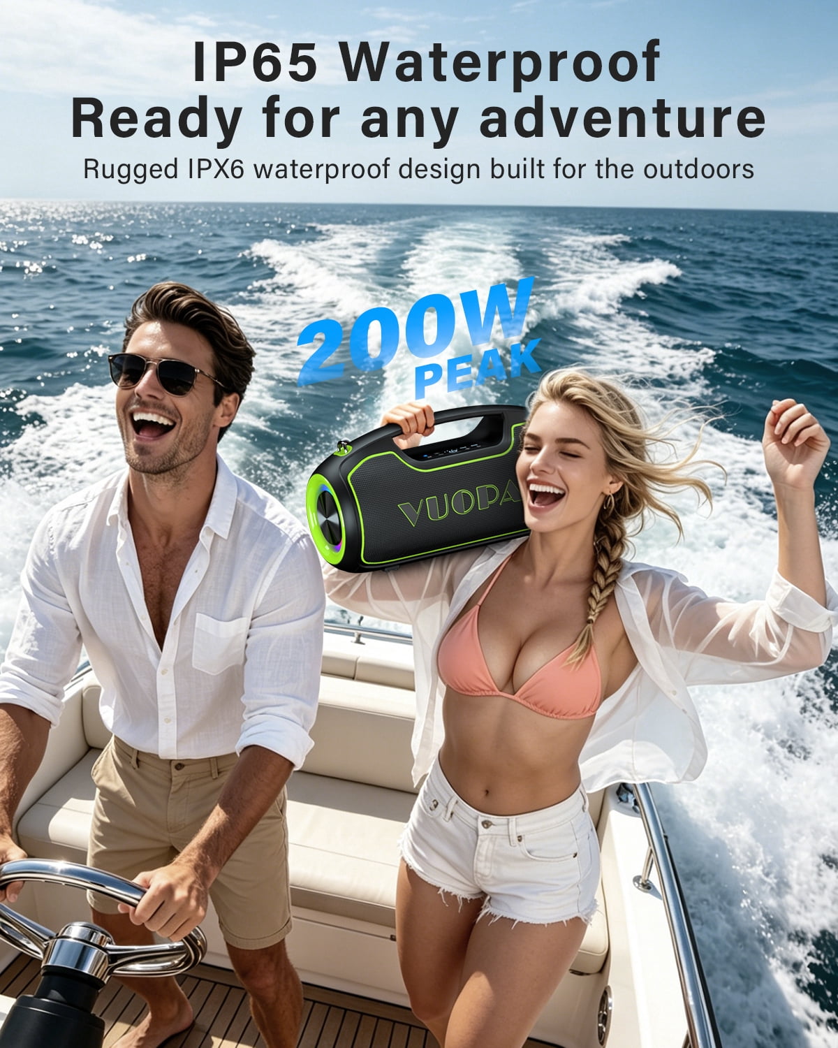 Upgrade Portable Bluetooth Speakers Wireless, 200W PEAK Loud Outdoor Speaker with Deep Bass, IP65 Waterproof, BT5.4, USB-C, RGB Lights, for Party, Camping, Beach, Large Workshop, Garage, 24H Playtime
