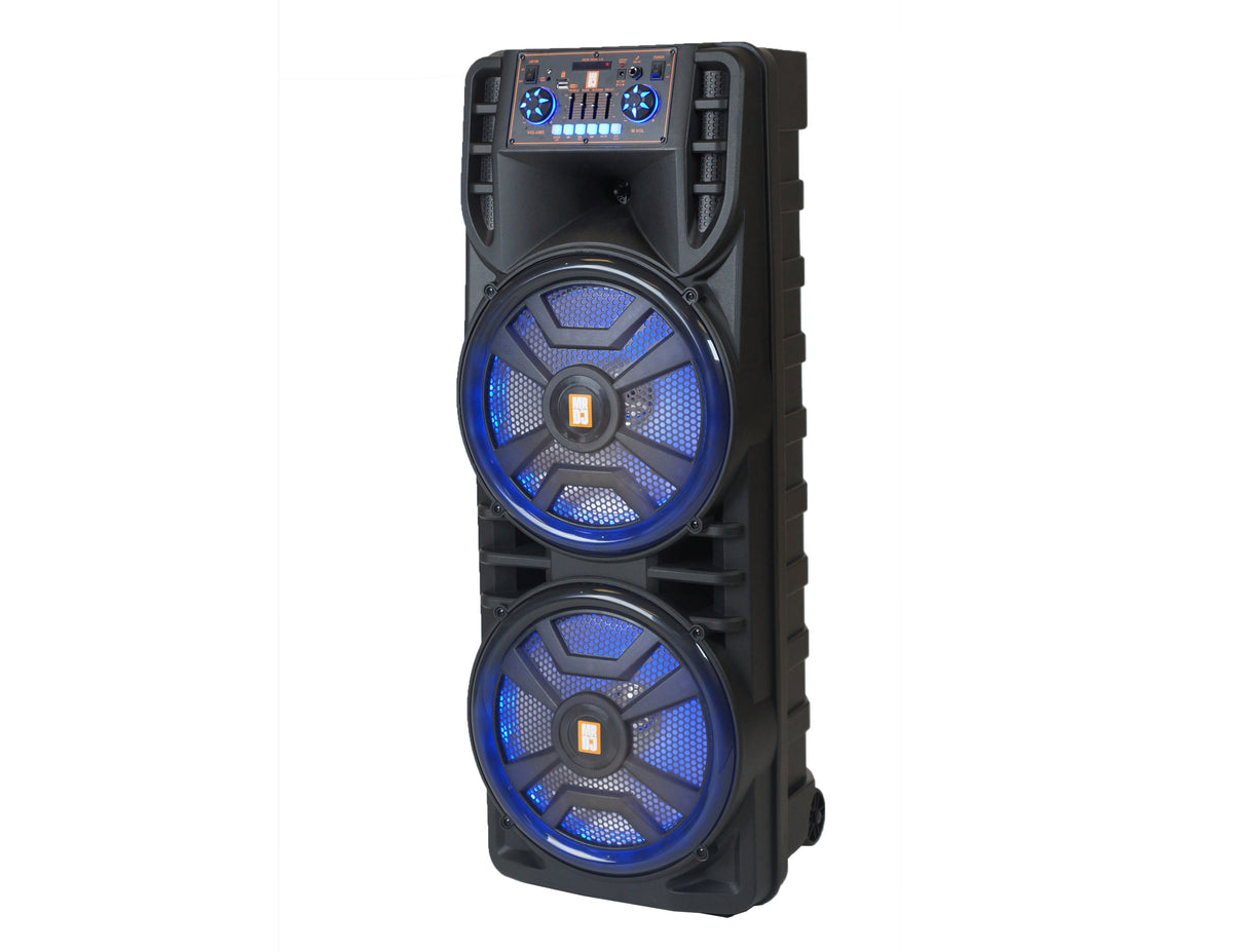 MR DJ NEWYORK 2.0 Dual 12" Rechargeable Portable Bluetooth Karaoke Speaker Party Flame Lights with 2 Wireless Microphone TWS USB FM Radio