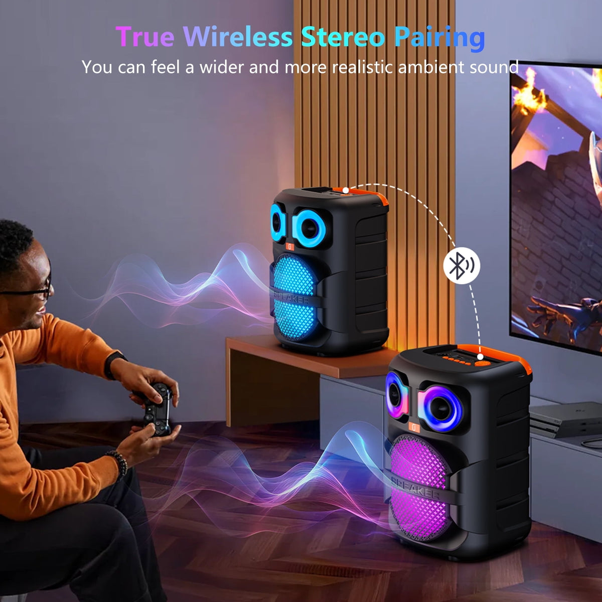 JYX Party Speaker, Portable Speaker Bluetooth with Rgb Lights for Outdoor/ Home Singing Party, Colorful Eagle Eye Led Lights, T28-T