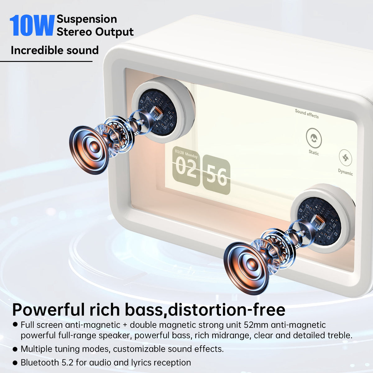 BESTSKI Bluetooth Speaker,with HD sound Hi-Fi Soundbar Speaker and Transparent Glass Screen, Dynamic Floating Lyrics, Digital Frame Function, LED Light Show,2.4G Wifi - Black