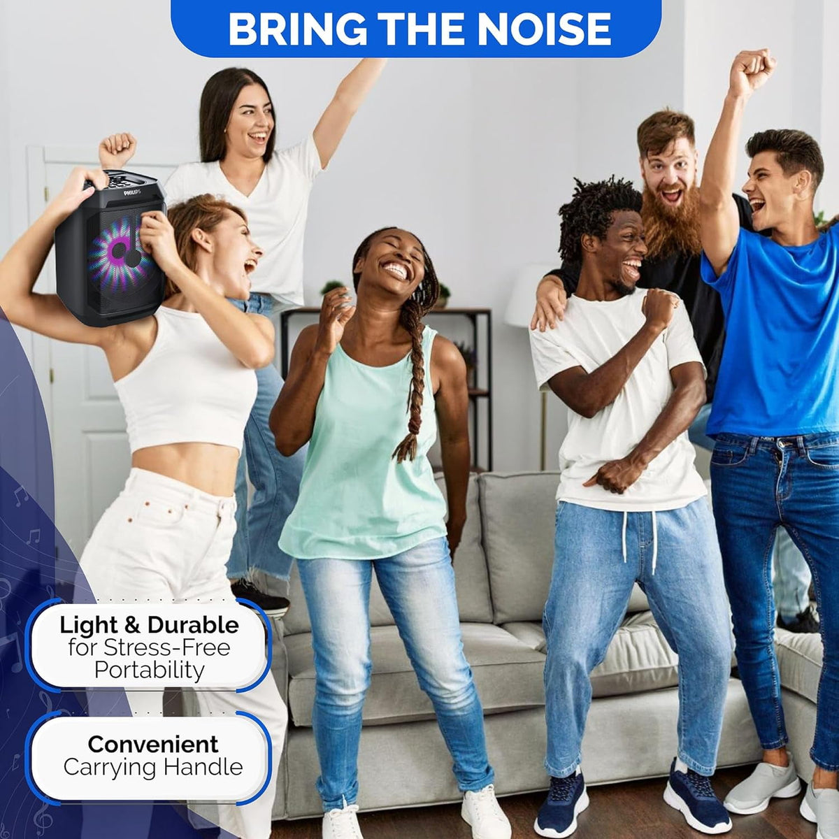 Philips Portable Bluetooth Party Speaker with 8-Inch Woofer and Dynamic Bass Boost, 30W, 7Hrs Play Time, USB-C, Black