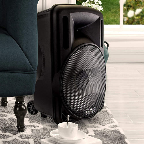 beFree Sound 12 Inch 2500 Watt Bluetooth Portable Party PA Speaker With Illuminating Lights and USB/MicroSD/AUX-in/FM Radio/DV12V Inputs