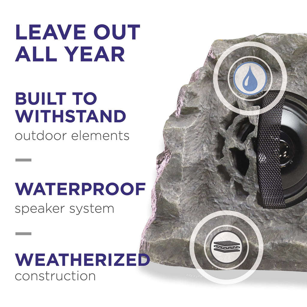 Alpine Corporation QLP542SLR-BR 11-in H Waterproof Bluetooth Solar-Powered Outdoor Rock Speaker – Wireless Portable Audio System with 50-ft Range, High-Fidelity Sound, Brown