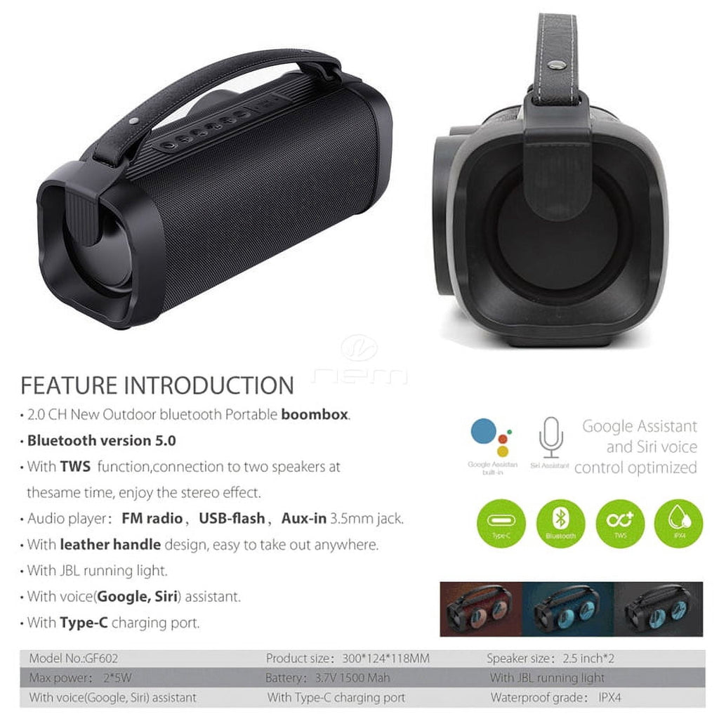 For Universal Outdoor Waterproof 2.5" Woofer Portable Boombox Wireless Bluetooth Stereo with Light Speaker Red