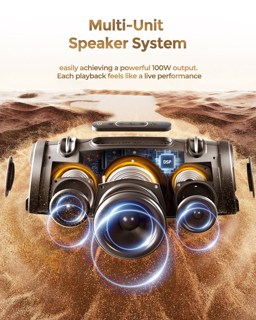 YEAHBOX Sonic Boom Portable Bluetooth Speaker, 120W Peak Power, Deep Bass Stereo Sound, RGB Light Show, Bluetooth 5.3 Wireless Speaker with AUX/TF Card & Shoulder Strap for Parties and Outdoor Use