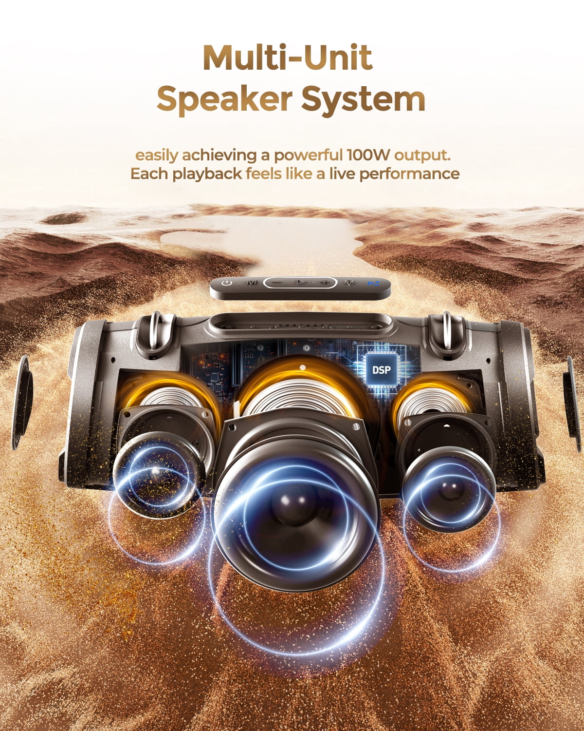 YEAHBOX Sonic Boom Portable Bluetooth Speaker, 120W Peak Power, Deep Bass Stereo Sound, RGB Light Show, Bluetooth 5.3 Wireless Speaker with AUX/TF Card & Shoulder Strap for Parties and Outdoor Use