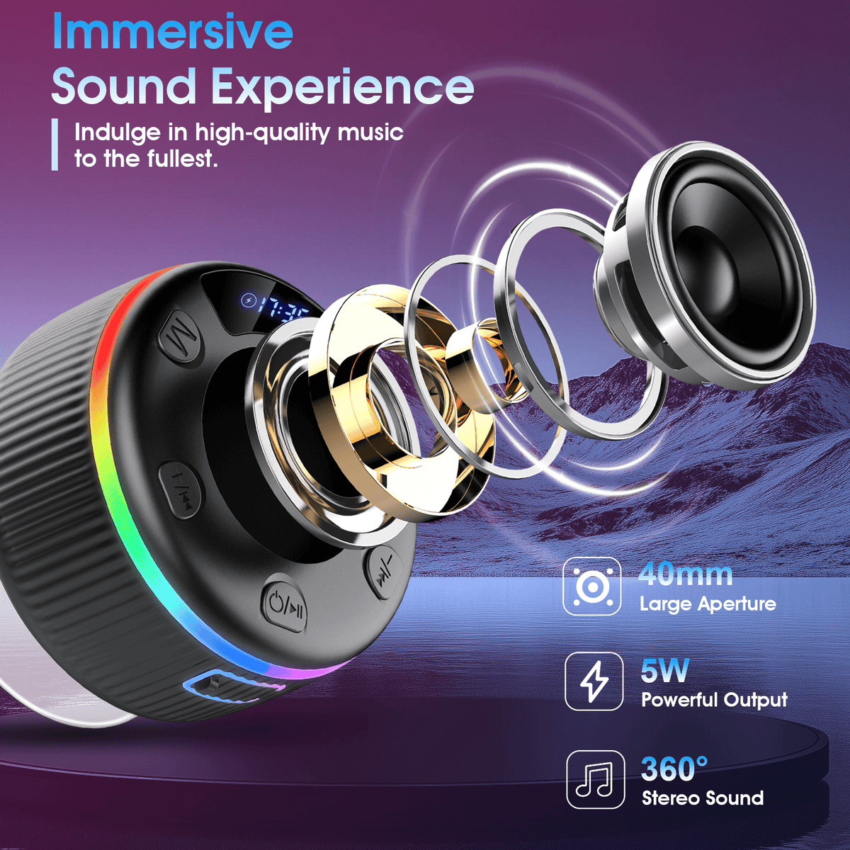Bluetooth Shower Speaker, IPX7 Waterproof Wireless Speaker with Suction Cup, Time & Battery Display, Hands-Free Calls, 8–15H Playtime, 360° Sound Portable Mini Speaker for Bathroom and Travel