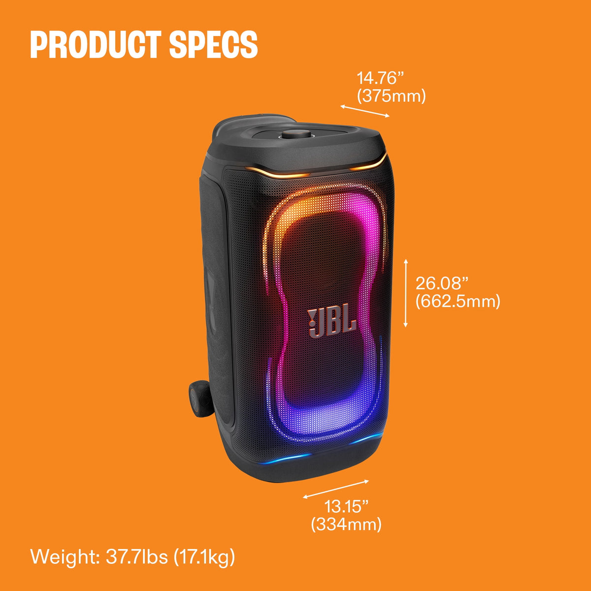 JBL PartyBox 330 - Portable party speaker with JBL legendary sound, futuristic lighting, a telescopic handle and wide wheels. - Black