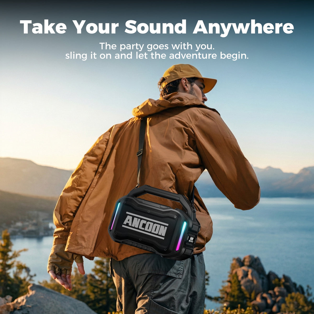 ANCOON Speakers Bluetooth Wireless: 80W(Peak) Loud Speaker with Bass, 20H Playtime, IPX6 Waterproof, Large Jobsite Speakers for Work, Outdoor, Workshop, Garage, Portable Speaker with TWS (Black)
