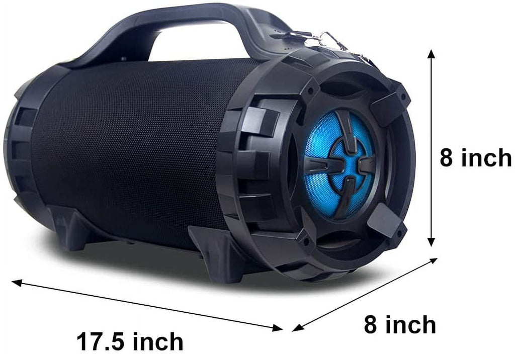 Wireless Portable Boom Box Stereo High Performance Bluetooth Speaker , NFC, USB Recording, Rechargeable Battery, LED Lights, AUX Input, FM Radio, MP3 System, Mic/Guitar Input w. Strap