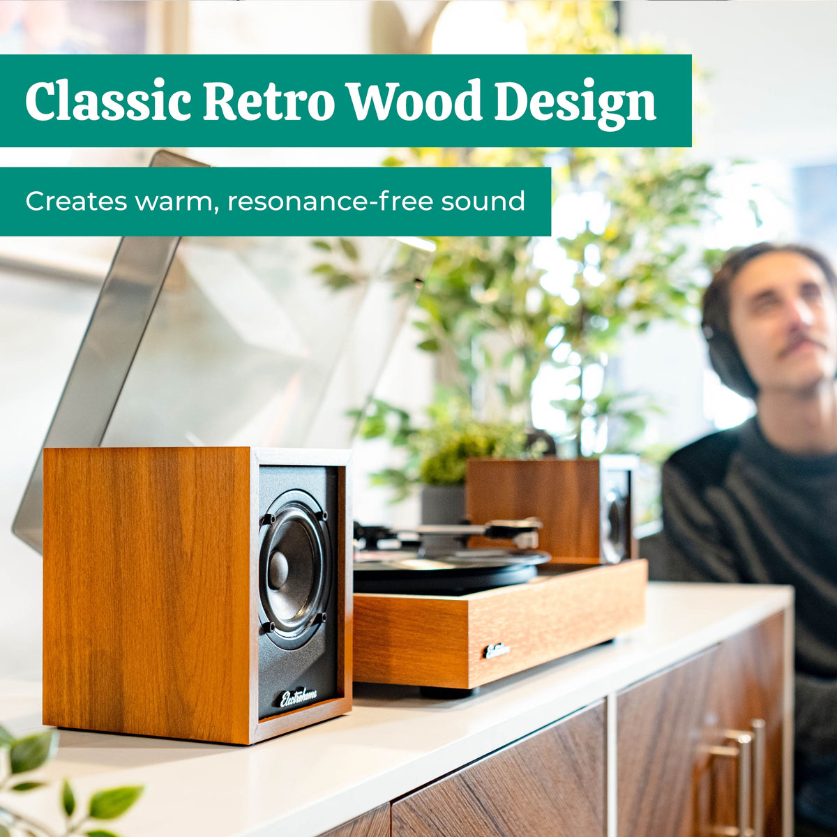 Electrohome Huntley Powered Bookshelf Speakers with Built-in Amplifier and 3" Drivers for Turntable, TV, PC and Wireless Music Streaming featuring Bluetooth 5, RCA and Aux (EB10B)