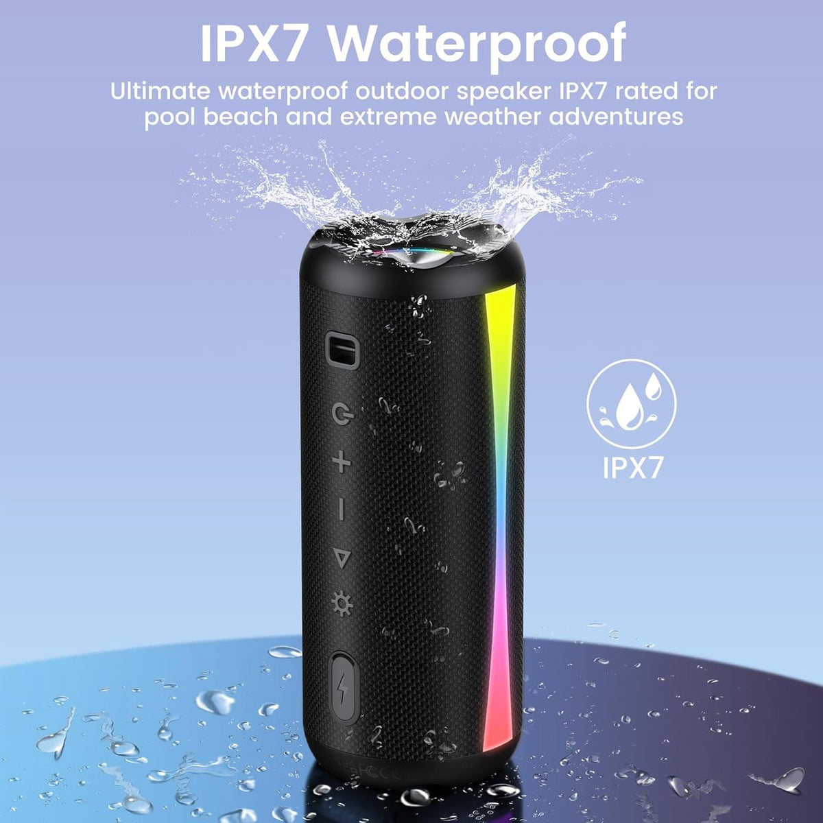 Portable Bluetooth Speaker, Bluetooth 5.4 Wireless Speaker, IPX7 Waterproof, 30W Loud Deep Bass with 20H Palytime, 7 Color RGB Lights, TWS Pairing for Home/Party/Outdoor, Gift