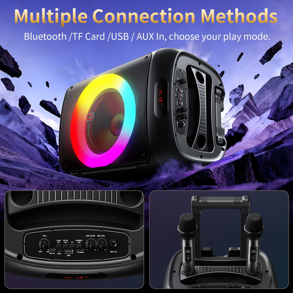 JYX Large Party Speaker, 120W Subwoofer Outdoor Speaker Bluetooth with Wheels, Dual 12'' Subwoofer Deep Bass
