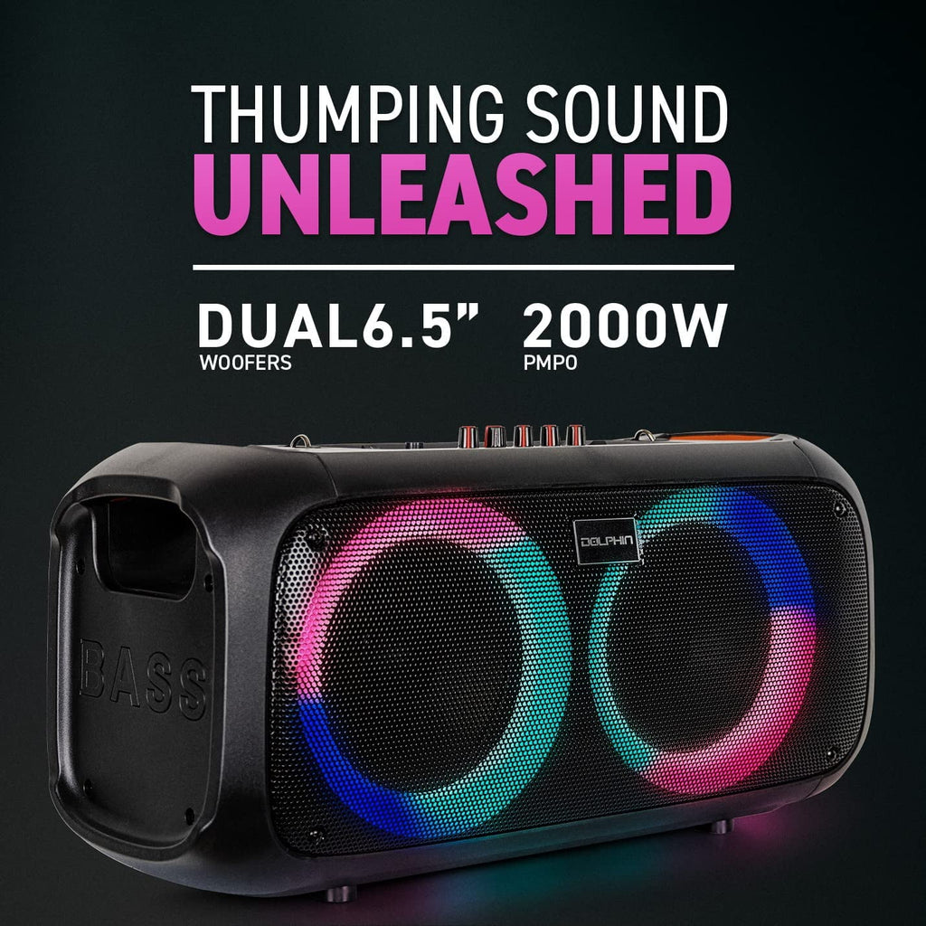 Dolphin SP-2600RBT Boombox Speaker with Mic Input & Sound-Activated Light, Bluetooth & USB, Play Music Anywhere