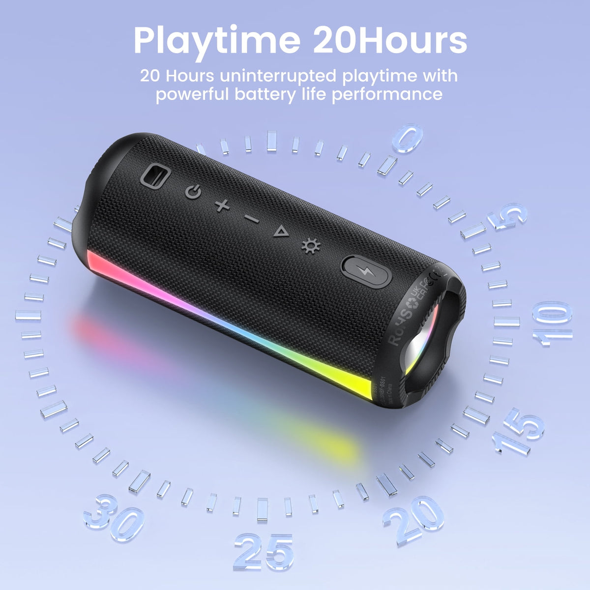 Portable Bluetooth Speaker, Bluetooth 5.4 Wireless Speaker, IPX7 Waterproof, 30W Loud Deep Bass with 20H Palytime, 7 Color RGB Lights, TWS Pairing for Home/Party/Outdoor, Gift