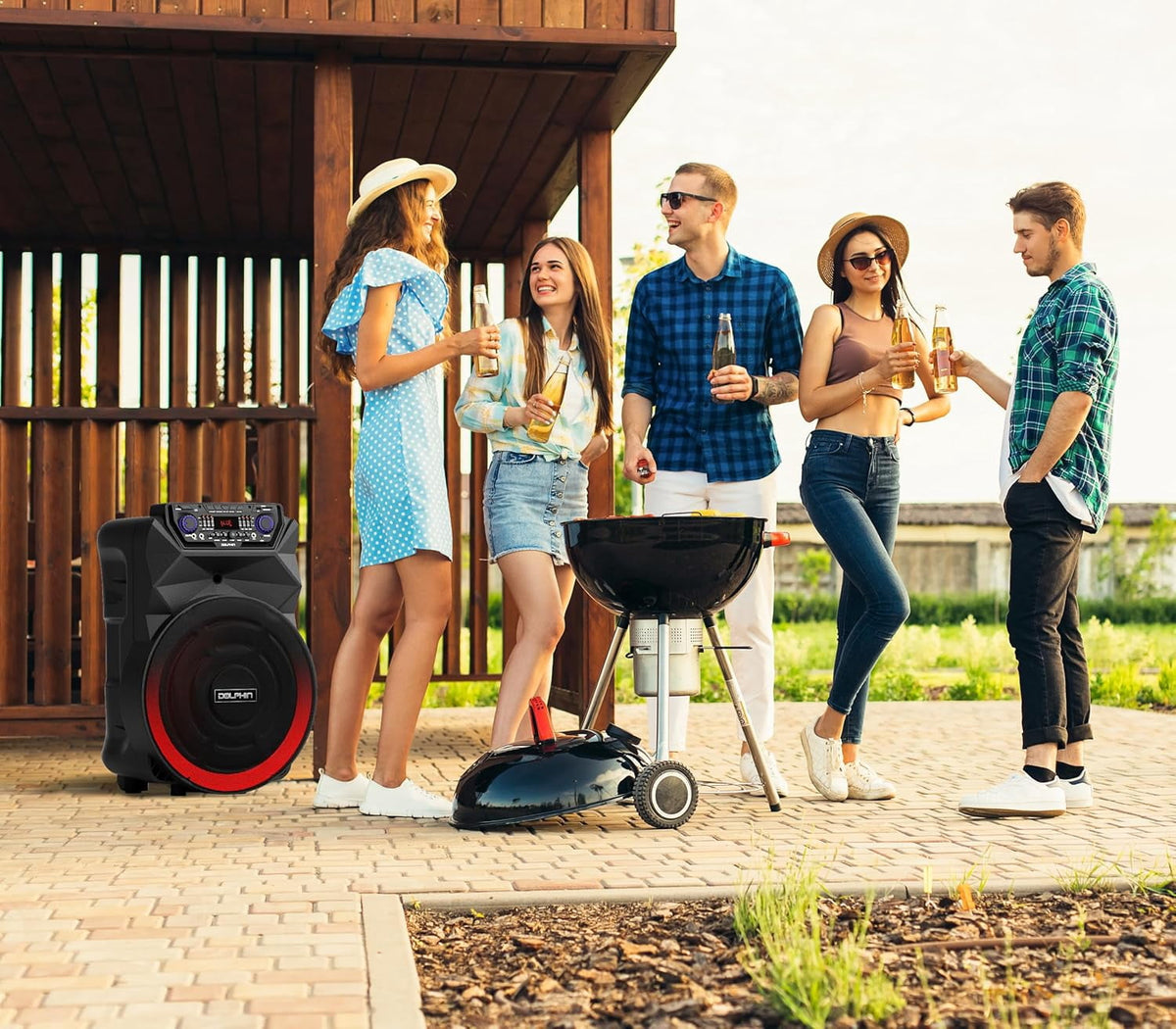 Dolphin SP-18RBT 18” Rechargeable Bluetooth Party Speaker – Deep Bass, High Power Sound, Wireless Microphones, USB/SD, AUX & Guitar Inputs, Extended Battery Life, 12V Input