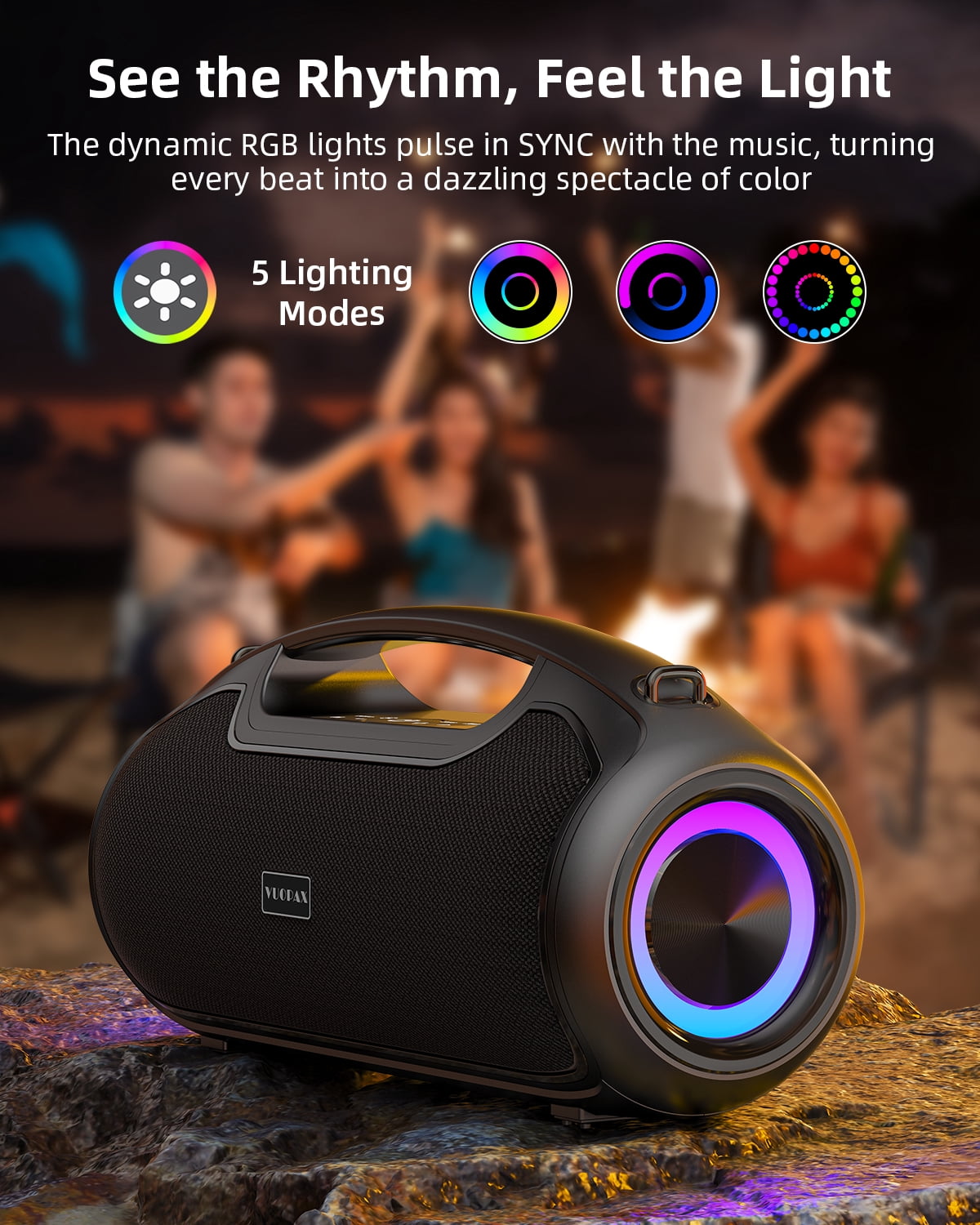 Portable Bluetooth Speaker 200W Peak,IP65 Waterproof Outdoor Wireless Speaker with 24H Playtime,Deep Bass,TWS and USB/AUX/TF Input for Party