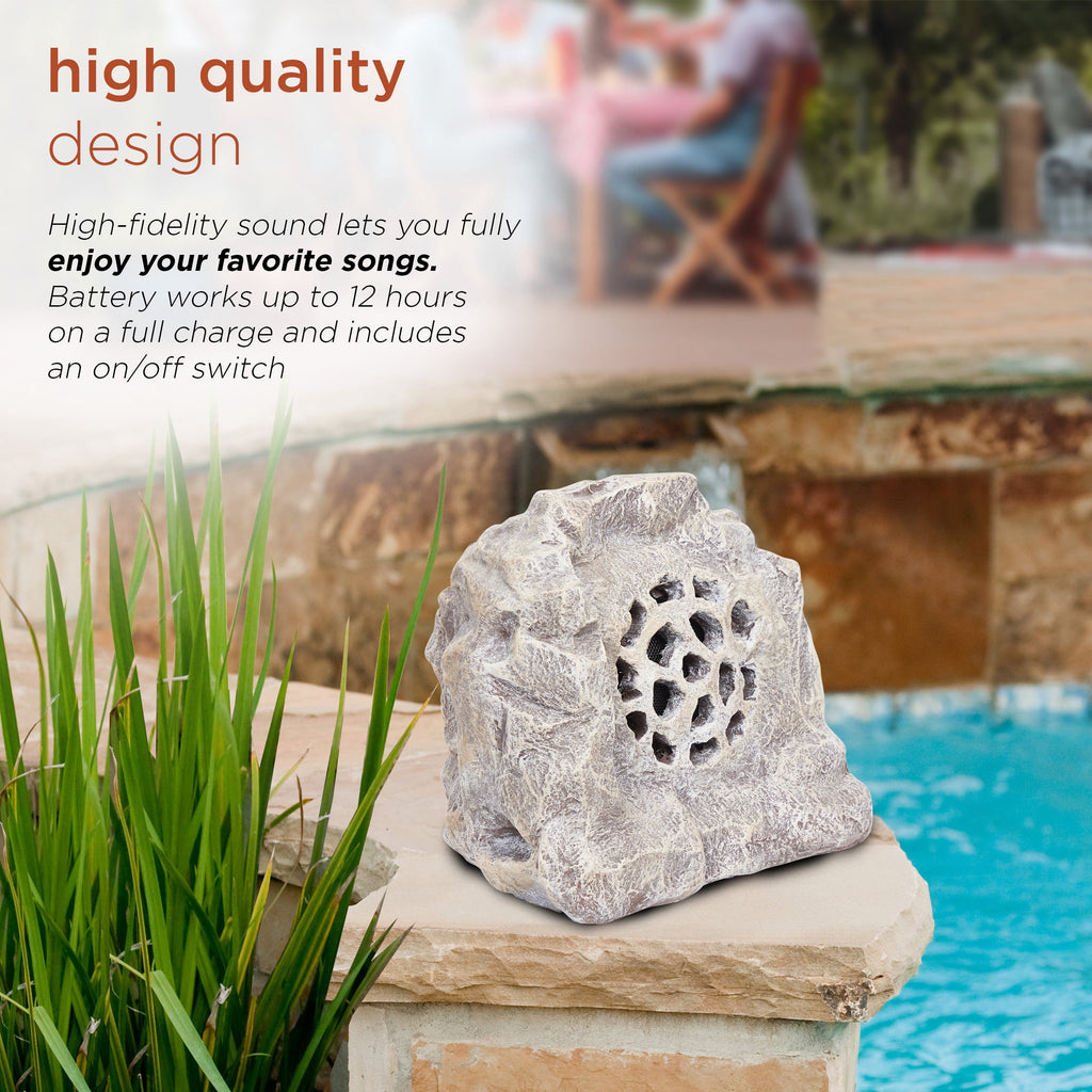 Alpine Corporation Waterproof Bluetooth Solar-Powered Outdoor Wireless Rock Speakers, Set of 2