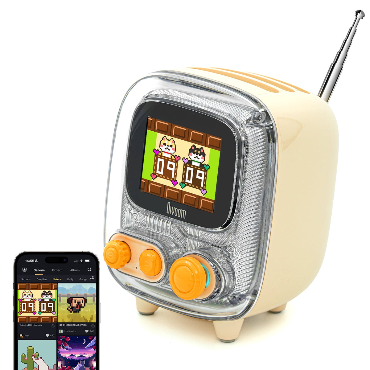Divoom Tivoo-2 Portable Bluetooth Speaker with FM Radio, Pixelart Retro Mini Wireless Speaker, Vintage Green