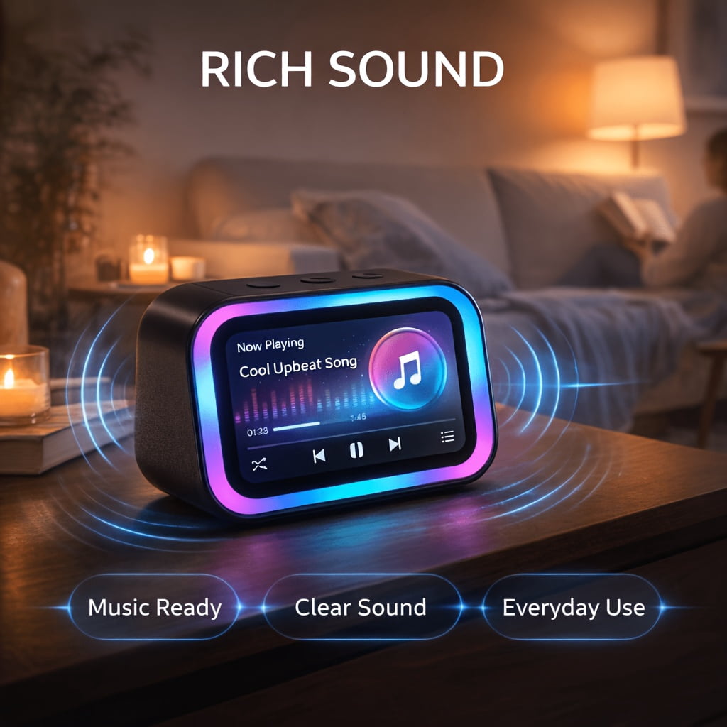 AI Smart Speaker with Large Screen Display, RGB Ambient Lighting, Hands-free Calling, Music Player, Voice-controlled Desktop Speaker, Suitable for Home/office/bedroom