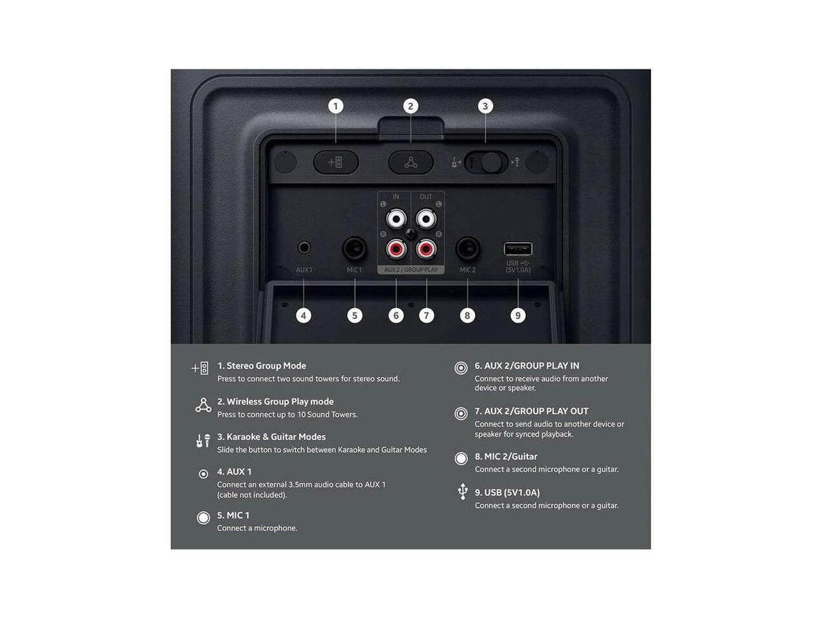 Samsung MX-ST50F 240W Sound Tower Portable Party Speaker with Built-in Battery & Wheels - Black