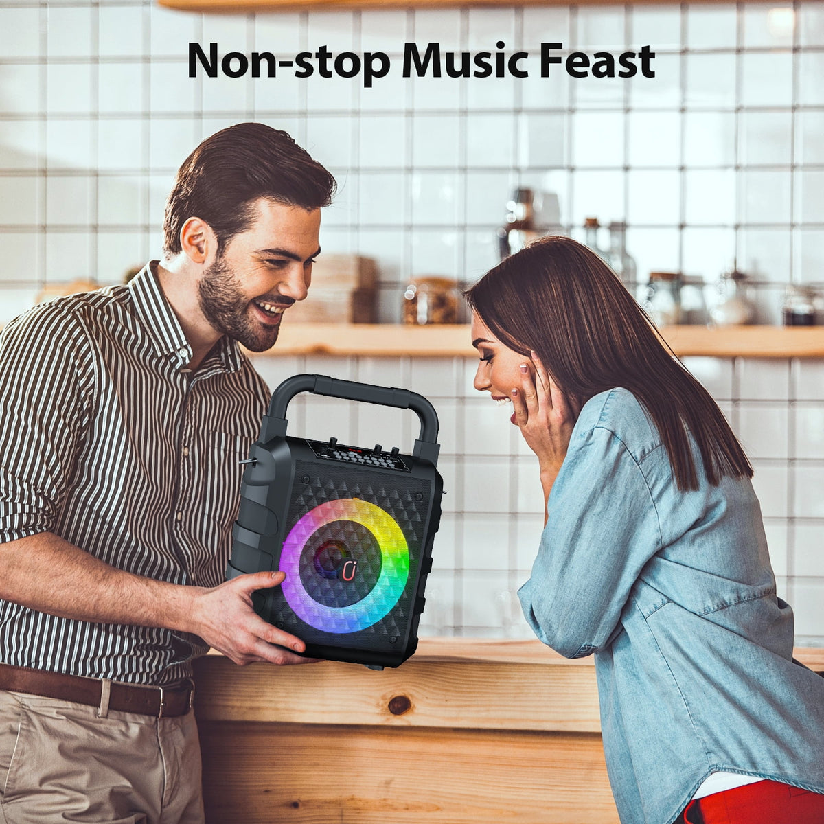 FanFun Bluetooth Speaker, Outdoor Portable Speaker with 2 Microphones, PA System with Dynamic LED Light, 6 EQ Modes