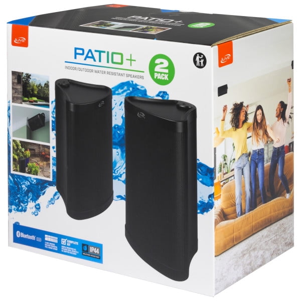 iLive Patio Indoor/Outdoor Bluetooth Wireless Water Resistant Speakers, Set of 2, ISBW763BDL, Black