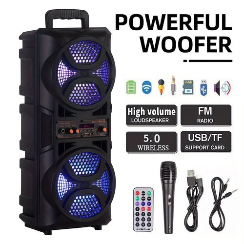 3000W Portable Speaker - Choose 6.5''/8''/10''/12'' Subwoofers - Heavy Bass w/LED Lights - 33ft Wireless Range - For Home/Party/Travel - FM Radio & Stereo Sound