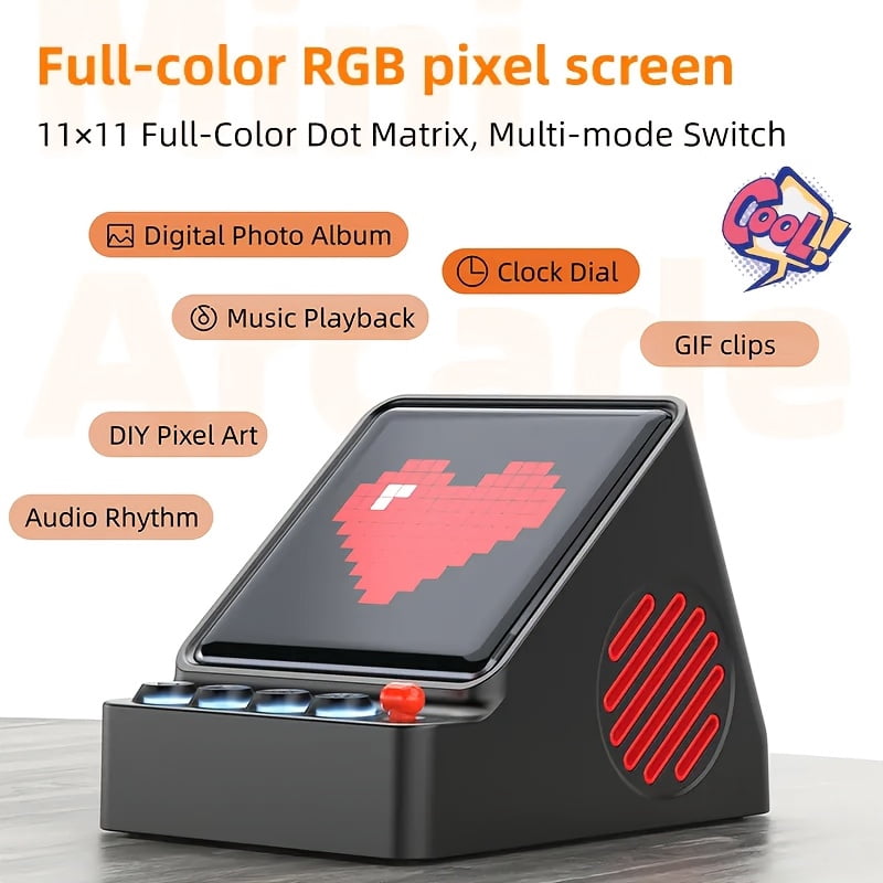 Retro Pixel Art Wireless Speaker with Programmable RGB LED Display, Portable Mini Audio Player & Smart Digital Clock, Aesthetic Desk Setup Accessories, Gaming Room Decor, Cool Tech Gadgets Gift