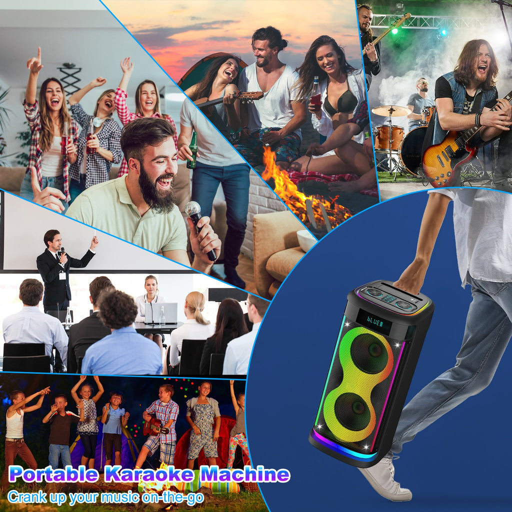 Imountek Portable Wireless Party Speaker with LED Lights, Wireless Mic, Remote, TWS, FM Radio, 10H Playtime, IPX6