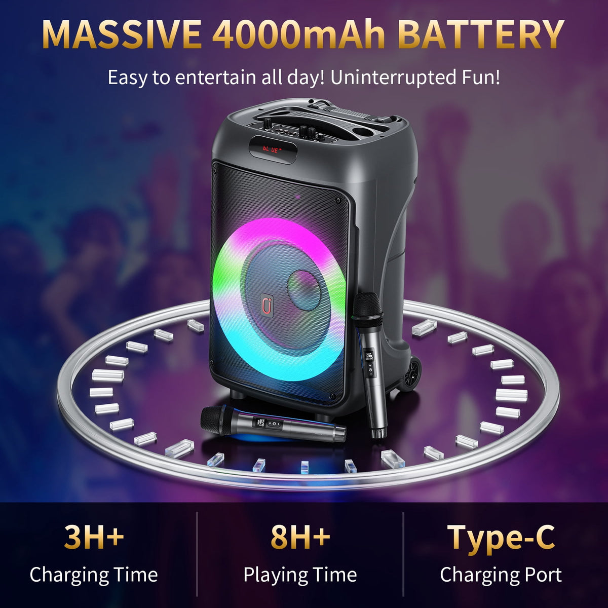 JYX Large Party Speaker, 120W Subwoofer Outdoor Speaker Bluetooth with Wheels, Dual 12'' Subwoofer Deep Bass