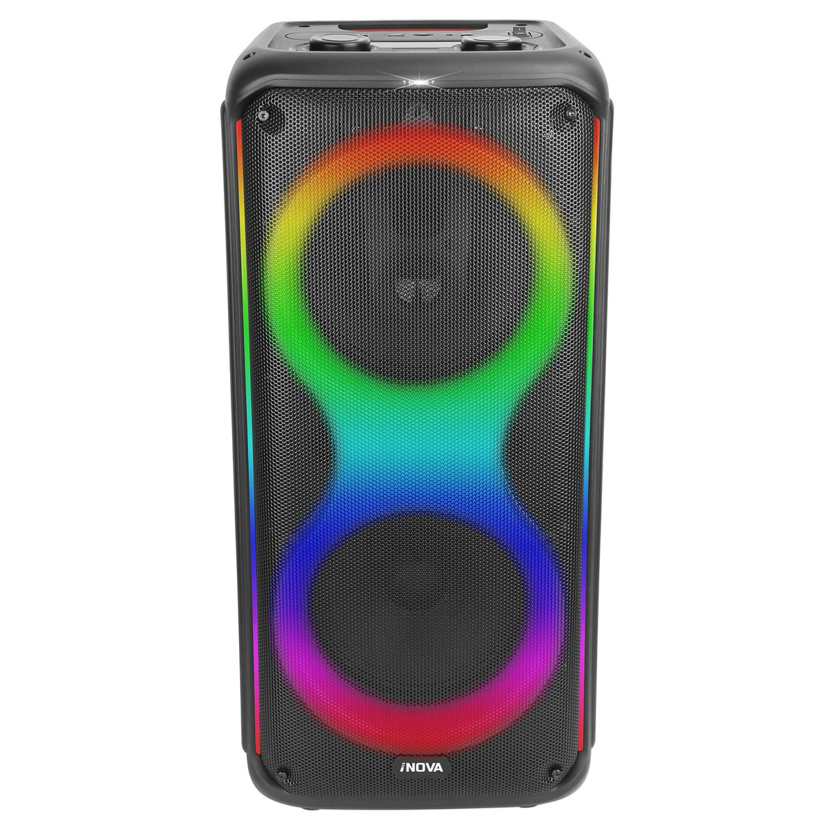 Moclever Portable Wireless Party Speaker with TWS Function FM Radio USB MMC Card Reading Aux In Recording Function Mic Priority, 7 Colorful Lights, Remote Control, Black