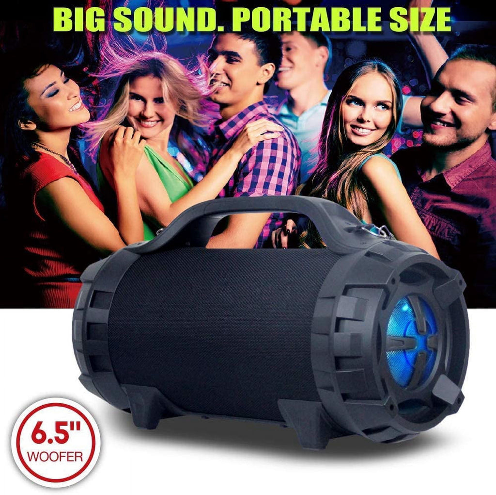 Wireless Portable Boom Box Stereo High Performance Bluetooth Speaker , NFC, USB Recording, Rechargeable Battery, LED Lights, AUX Input, FM Radio, MP3 System, Mic/Guitar Input w. Strap