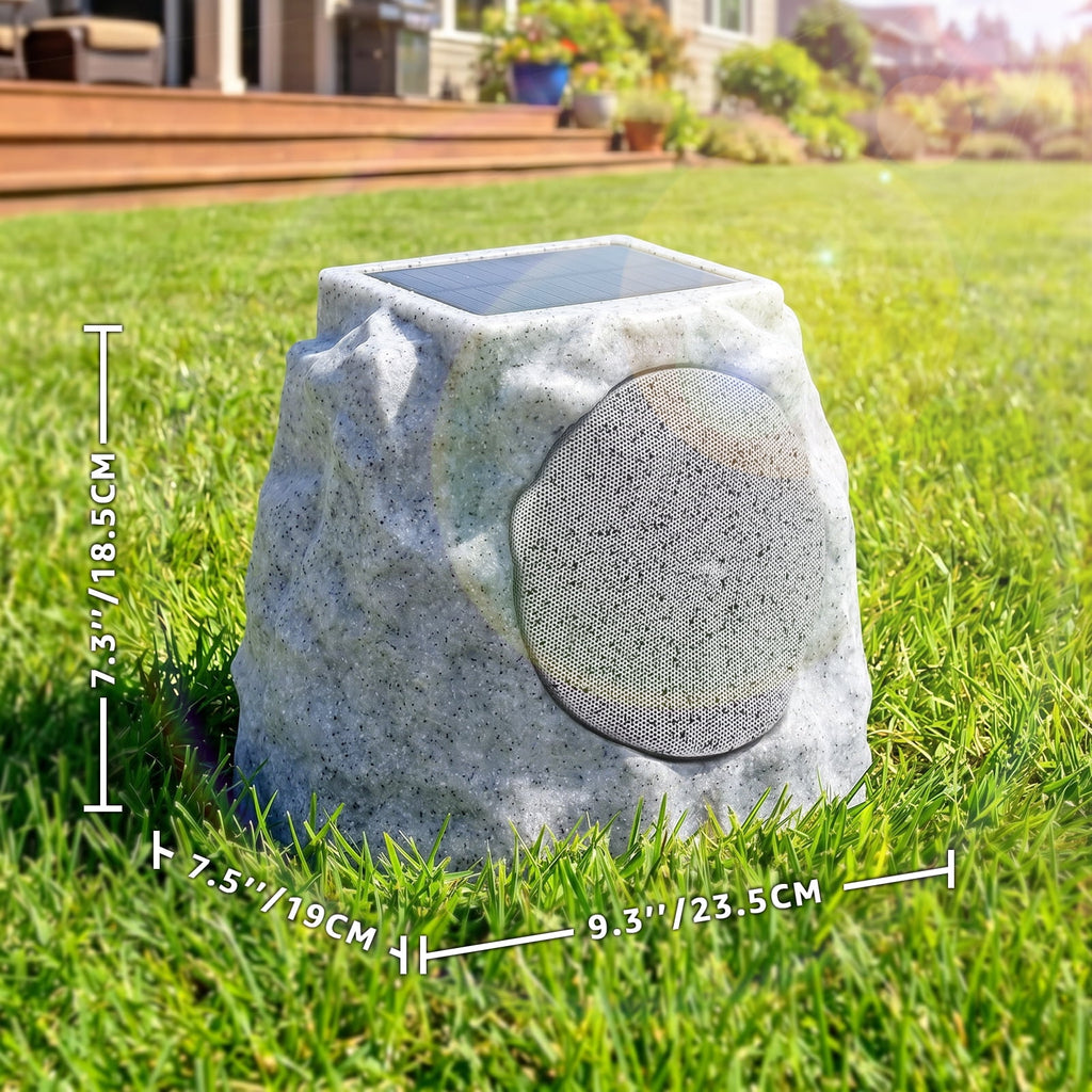 NiceBuy Outdoor Waterproof Solar Powered Bluetooth Rock Speakers with TWS Pairing and RGB Lights, 2 Pack