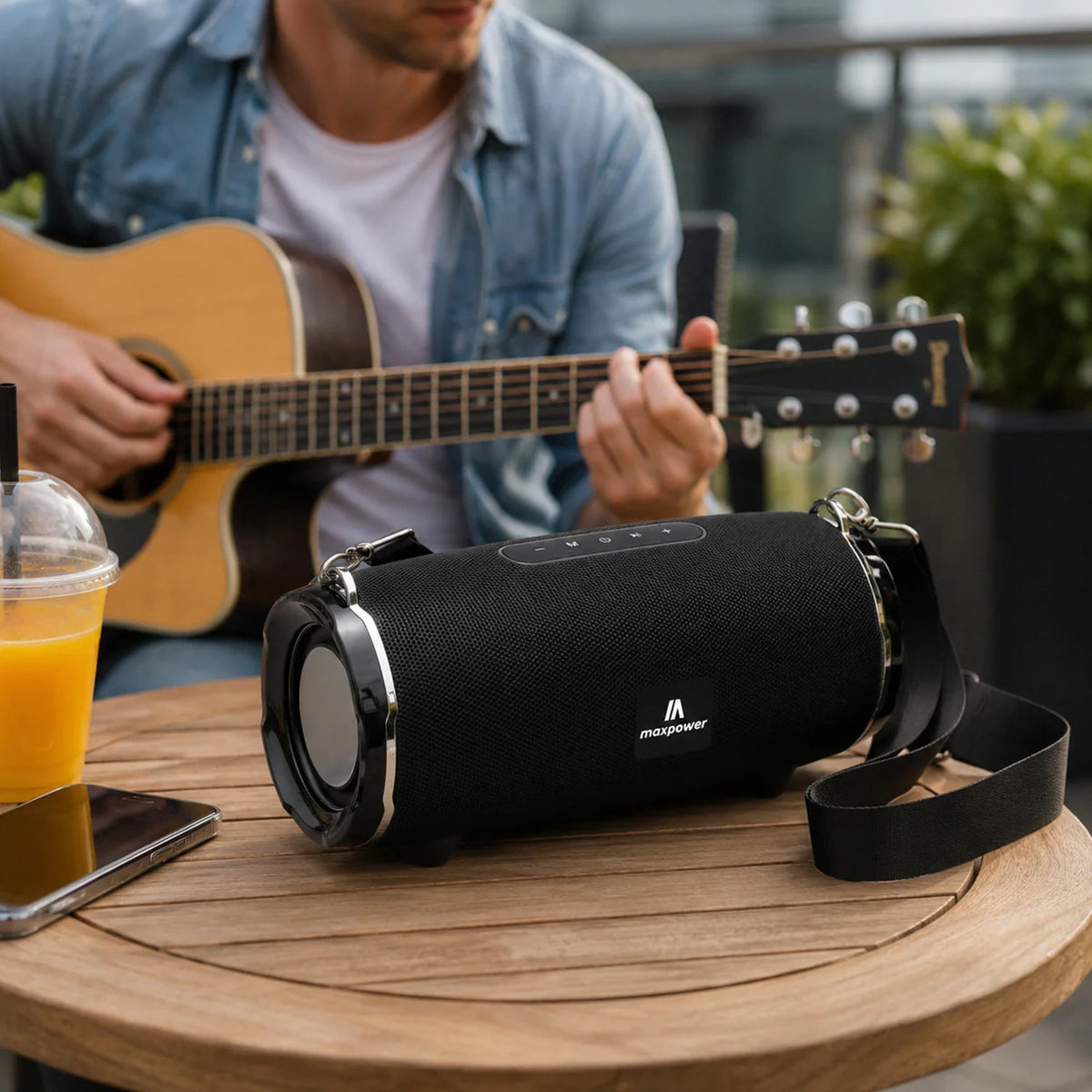 Max Power Encore Wireless Bluetooth 5.3 Speaker with Adjustable Shoulder Strap, Red
