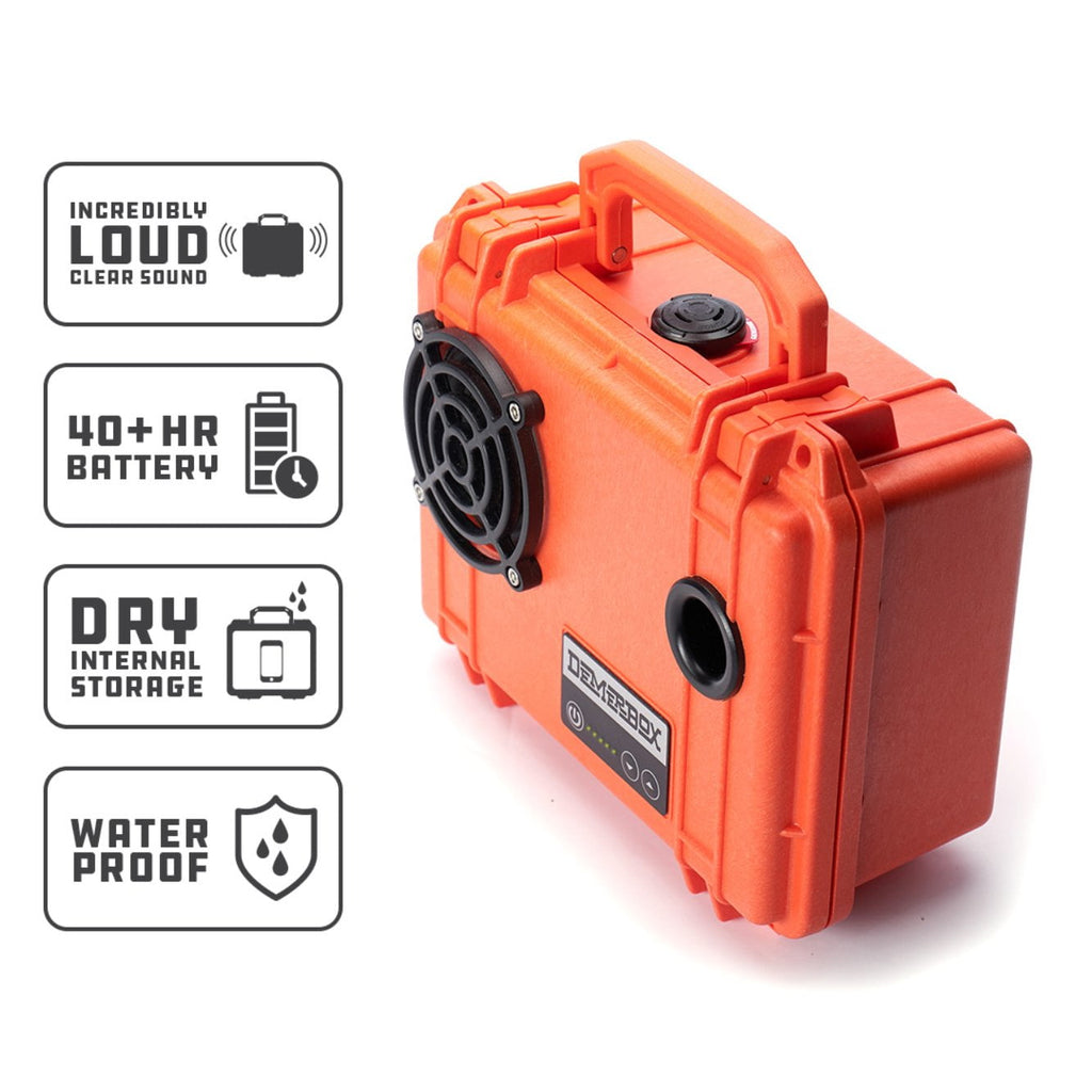 DemerBox Waterproof, Portable, and Rugged Outdoor Speakers. Loud Sound, 40+ hr Battery Life, Dry Box + USB Charging, Pairing Party Mode. Built to Last + Fully Serviceable, Green