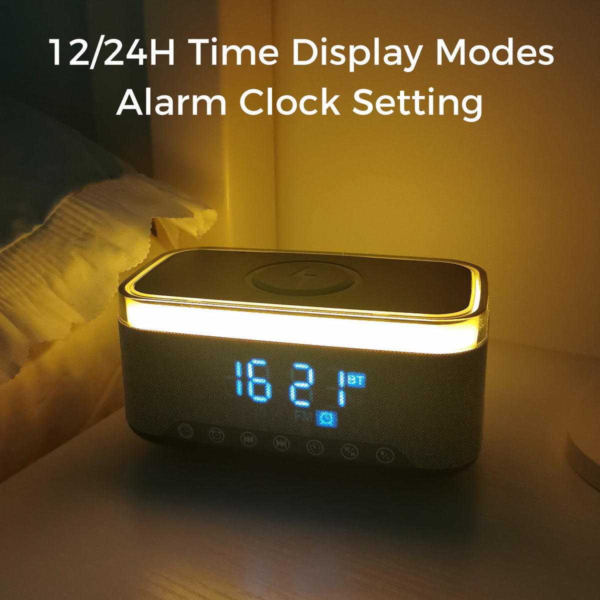 10W Bluetooth Stereo Speaker-Alarm Clock, Wireless Charging, RGB light
