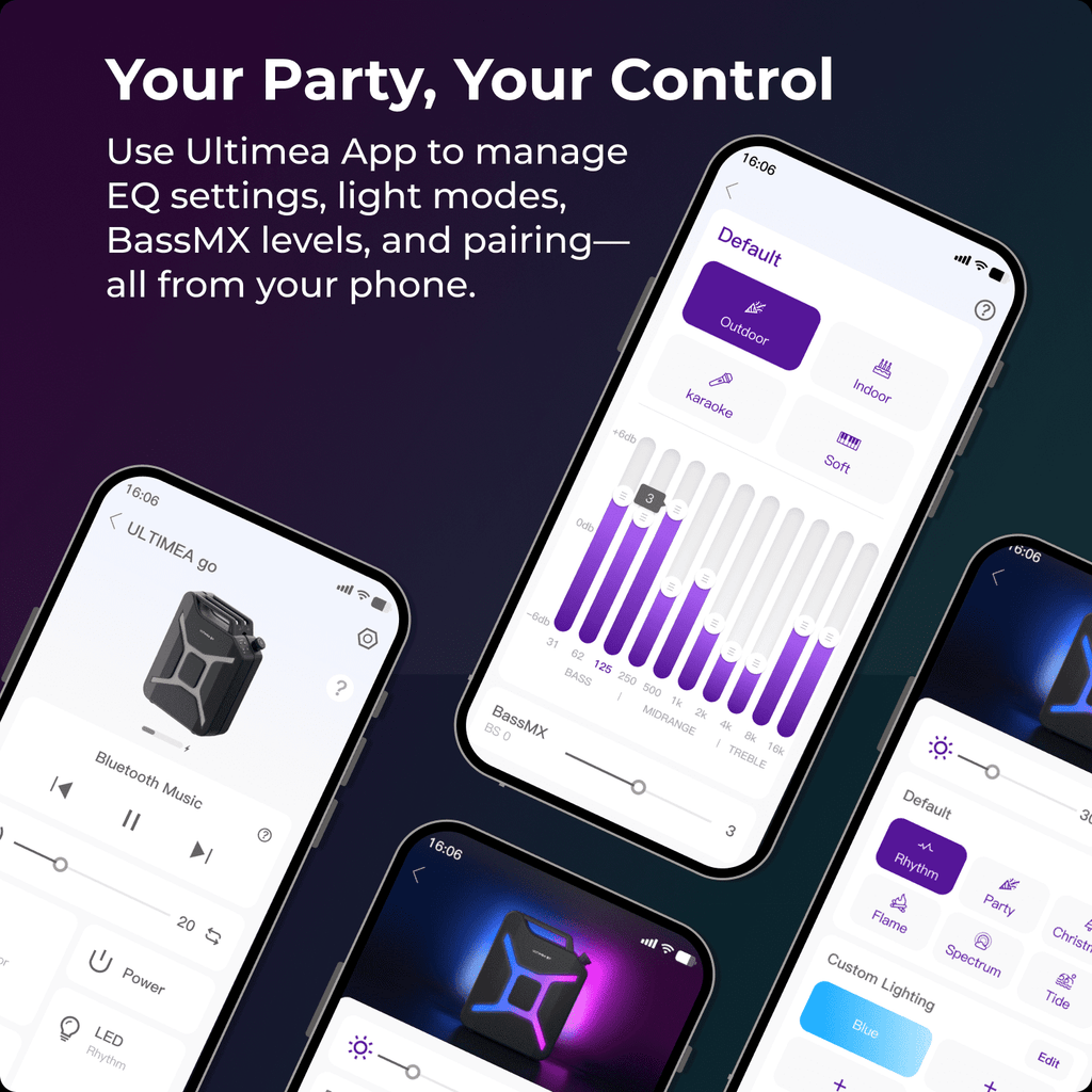 ULTIMEA Go Portable Party Speaker, 300W Wireless PartyBox with Bass Boost, RGB Light, TWS Stereo, Auracast Mode, Mic/Guitar Input, APP Control, Large Bluetooth Speaker for Party Outdoor (Black+Red)