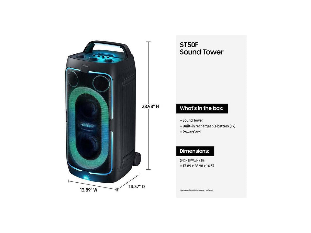 Samsung MX-ST50F 240W Sound Tower Portable Party Speaker with Built-in Battery & Wheels - Black