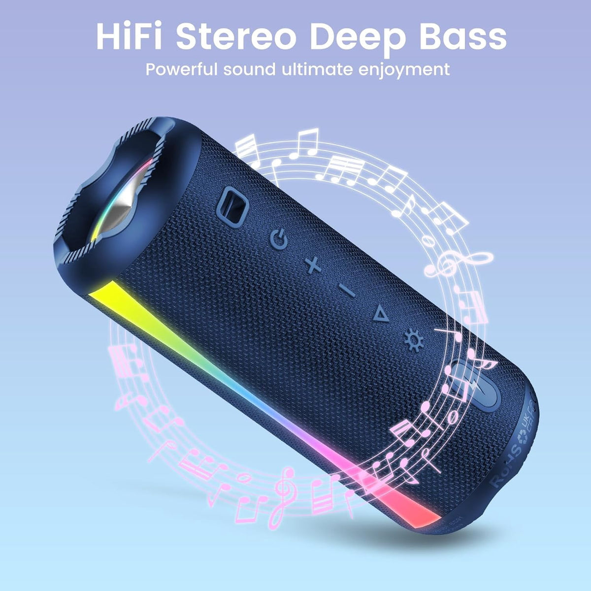 Portable Bluetooth Speaker, Bluetooth 5.4 Wireless Speaker, IPX7 Waterproof, 30W Loud Deep Bass with 20H Palytime, 7 Color RGB Lights, TWS Pairing for Home/Party/Outdoor, Gift