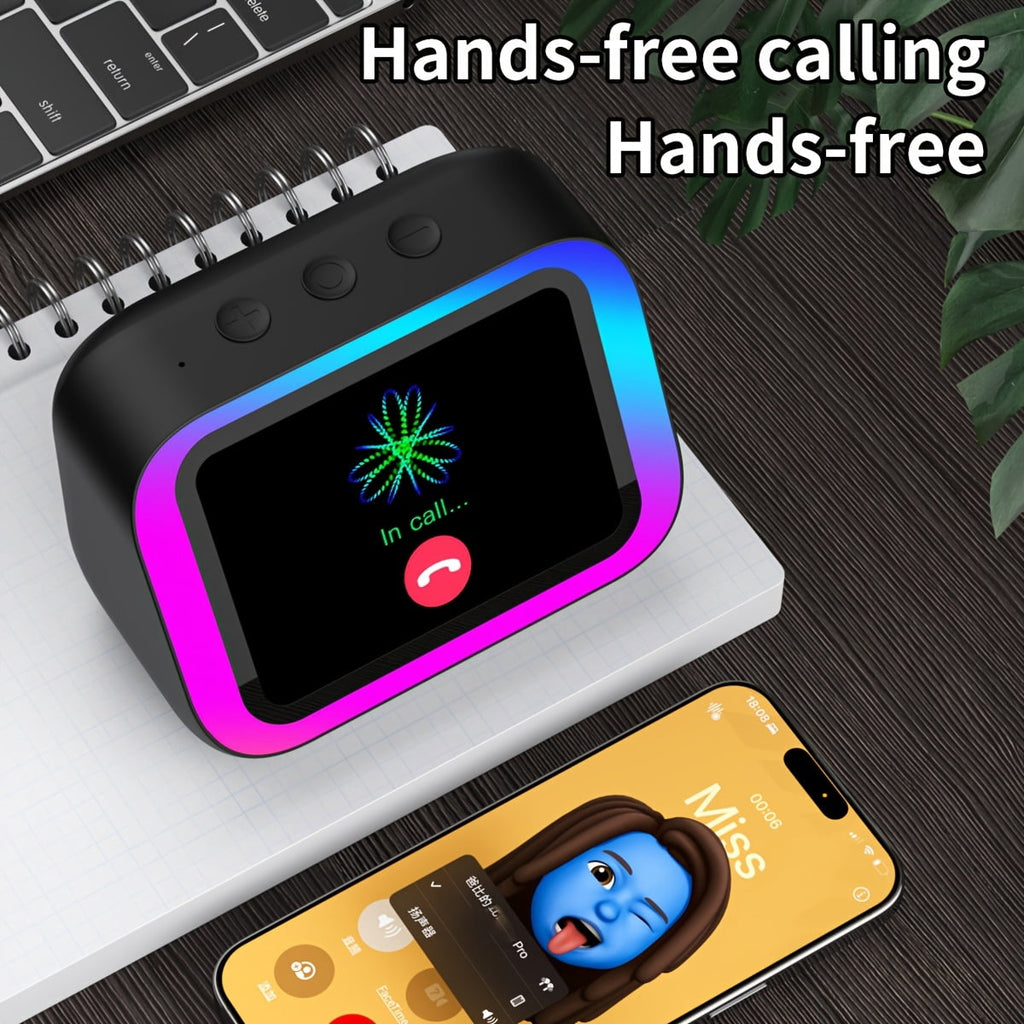Smart Alarm Clock with Wireless Speaker, AI Voice Assistant, HD Display, RGB Light, Call Function, Stereo Sound, Period Tracker, 2000mAh Battery, Portable Bedside Digital Clock